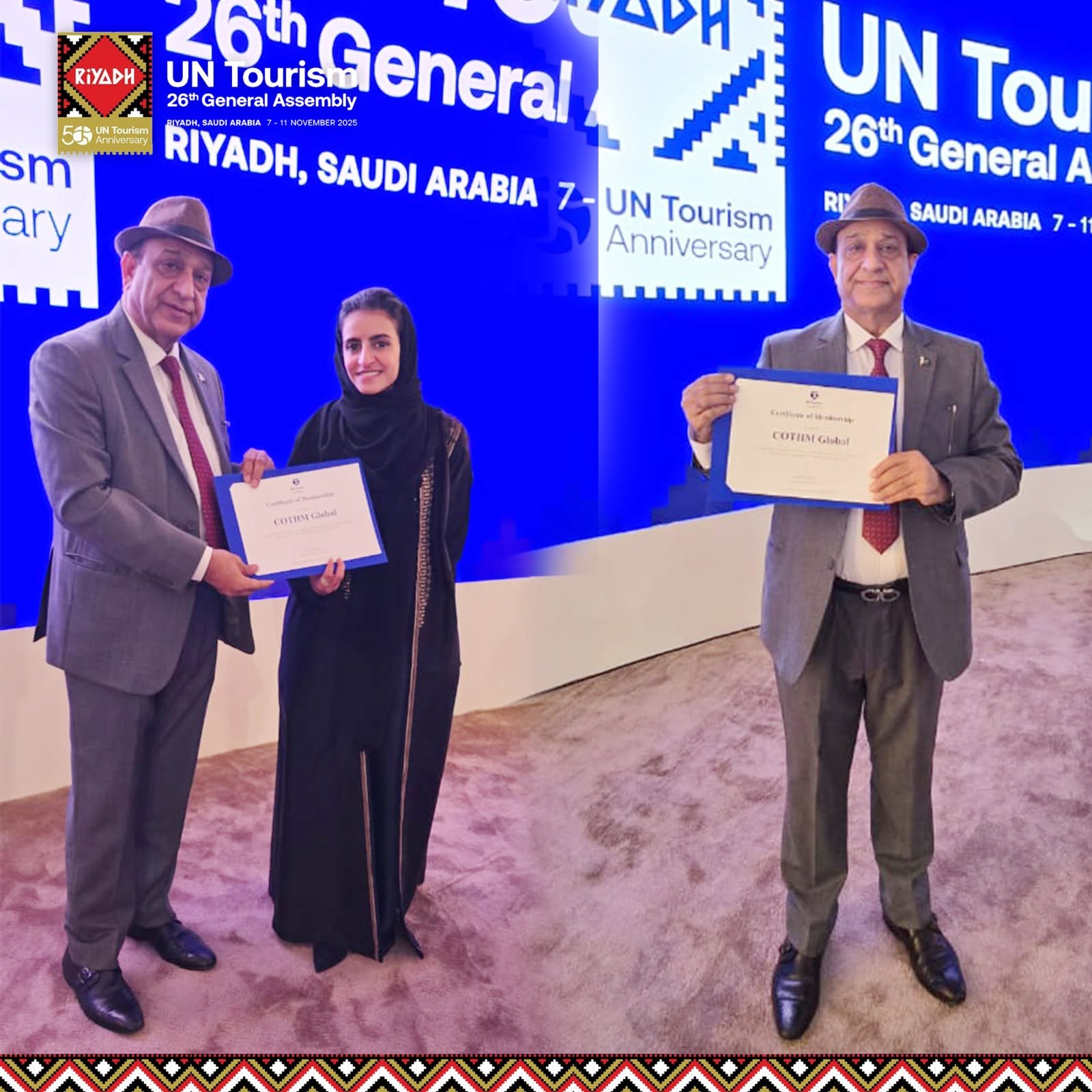 UN Tourism presenting membership to COTHM Global in Riyadh